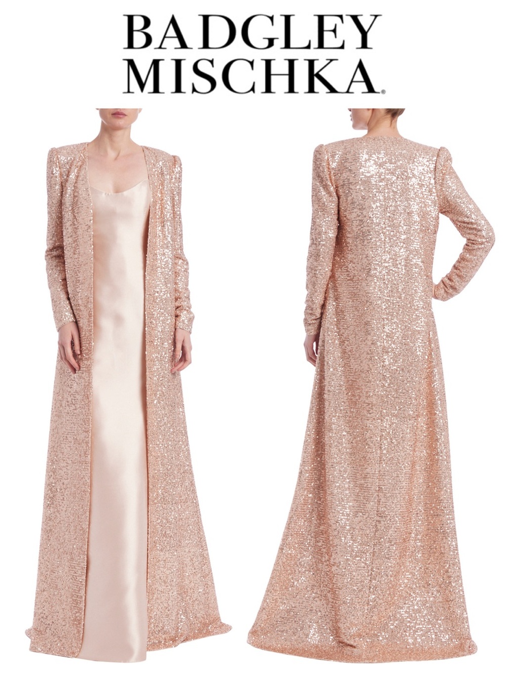 BADGLEY MISCHKA Mikado Gown and Sequined Duster Set
